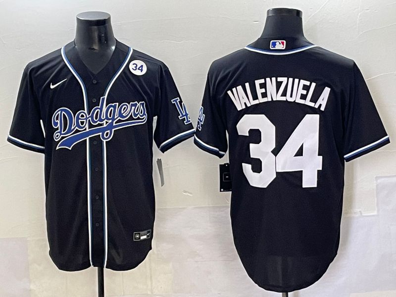 Men 2025 Los Angeles Dodgers #34 Valenzuela Black Three generations Fashion Nike MLB Jersey style 70410